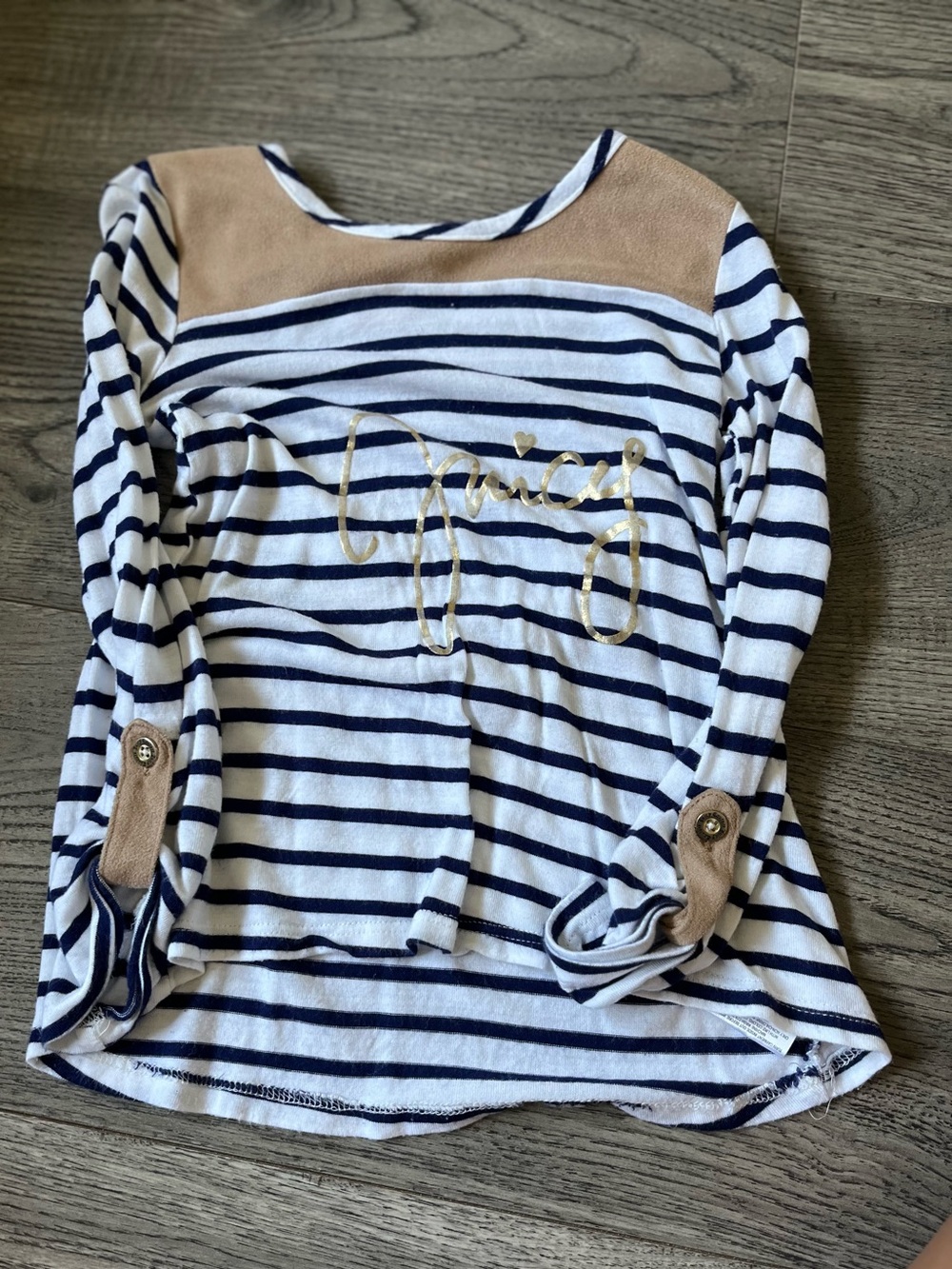 Juicy Couture Navy & White Striped Long-Sleeve Top with Tan Accents with pants
